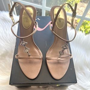 Nina Vespa -YS Taupe Satin Heels, Rhinestone Detailing